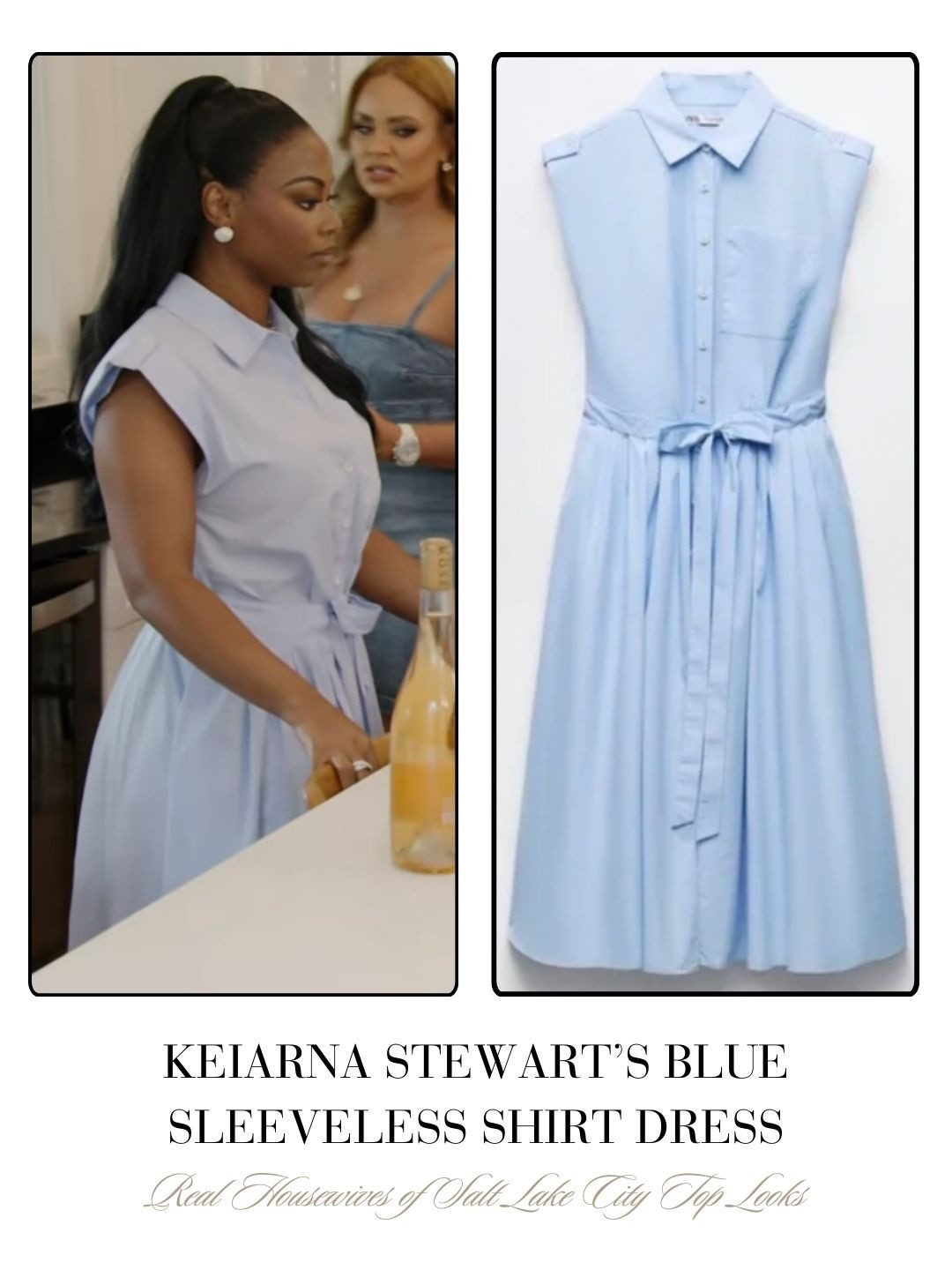 Keiarna Stewart’s Blue Sleeveless Shirt Dress