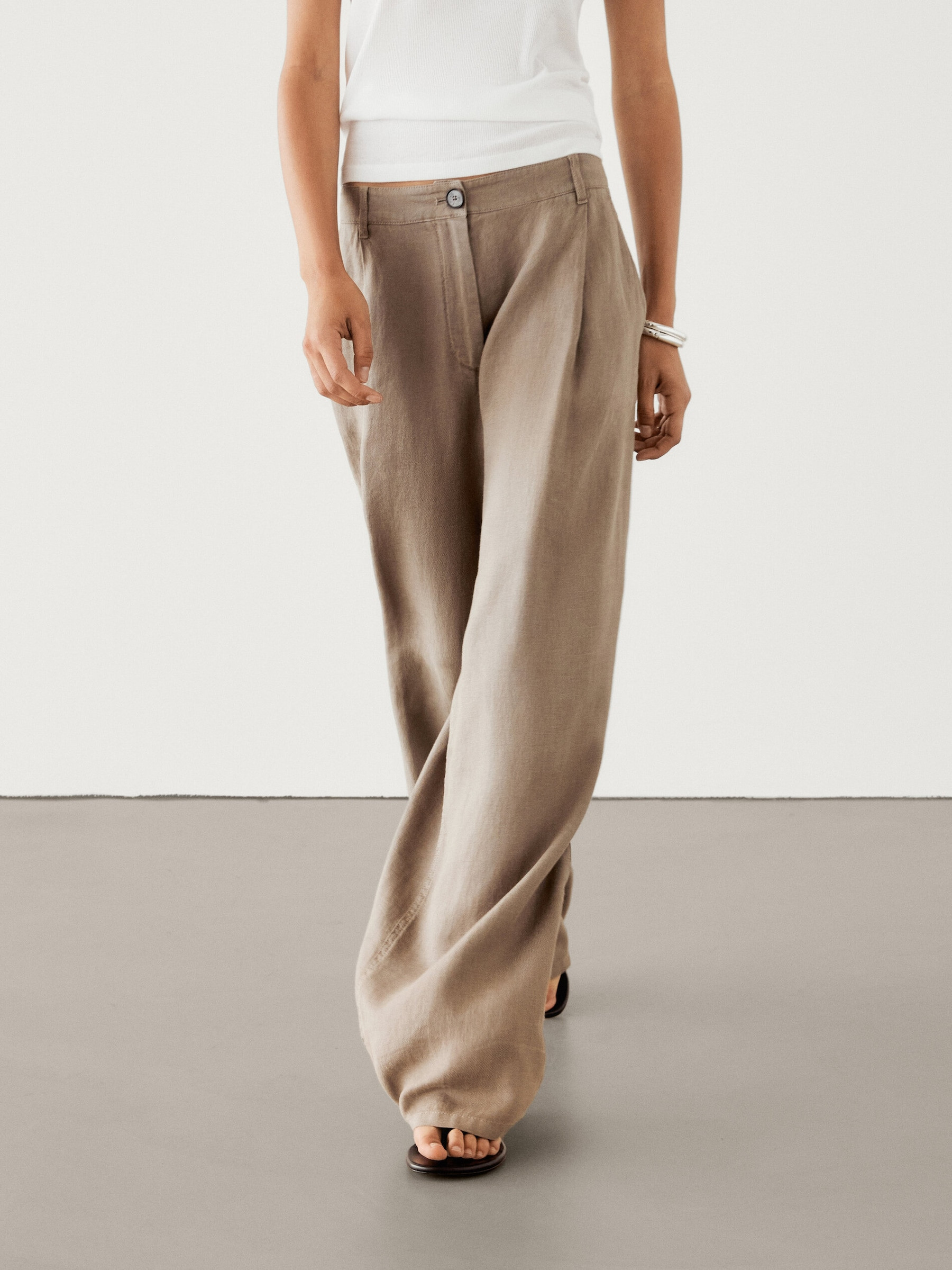 100% linen wide-leg trousers | Massimo Dutti UK