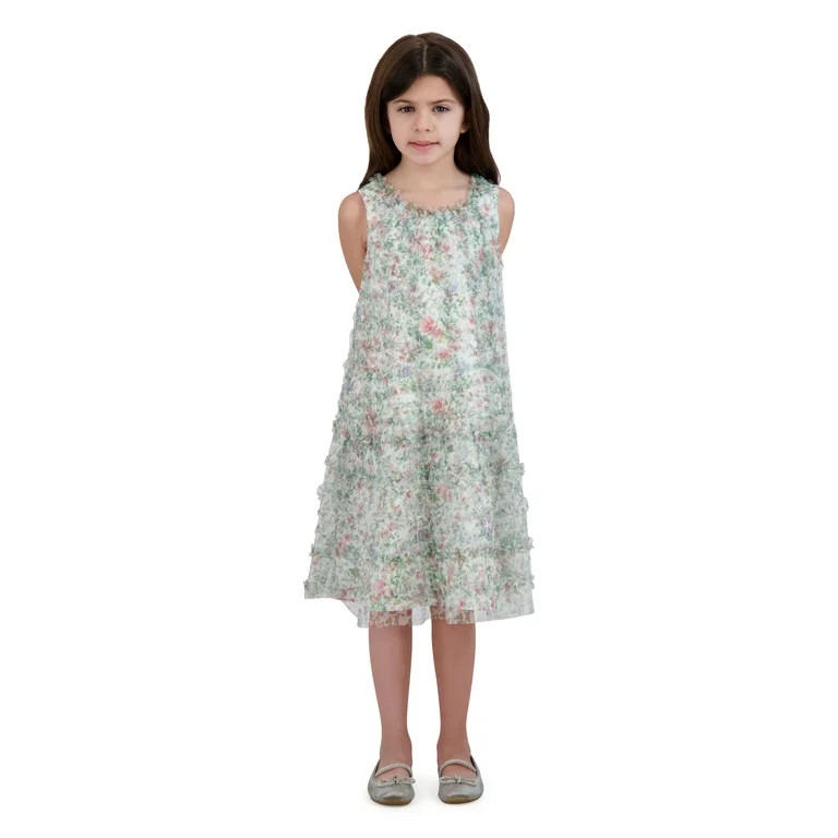 Kensie Girl Printed Mesh Ruffle Sleeveless Dress, Sizes 4-16 | Walmart (US)