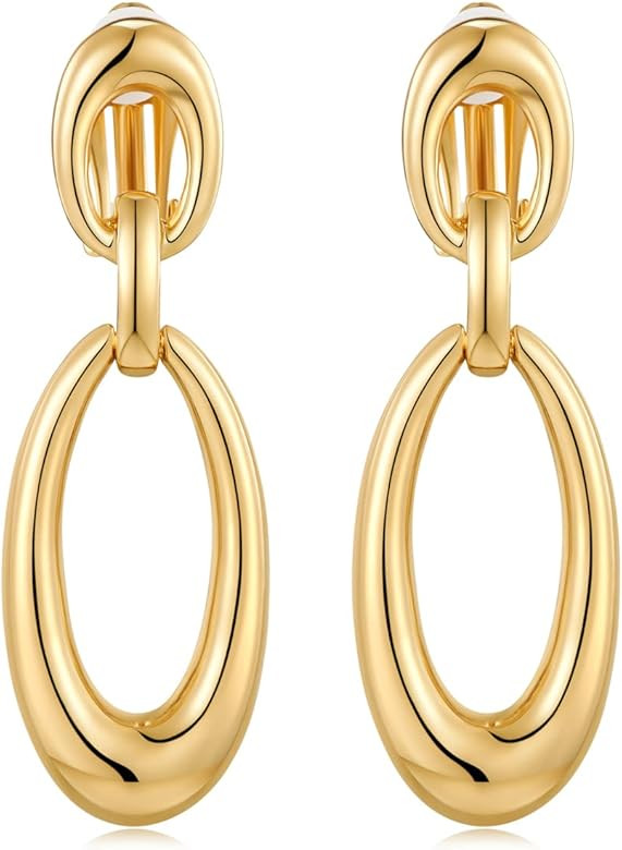 Gold Clip On Drop Earrings for Women Non Piercing Dangle Earrings Fashion Jewelry | Amazon (US)
