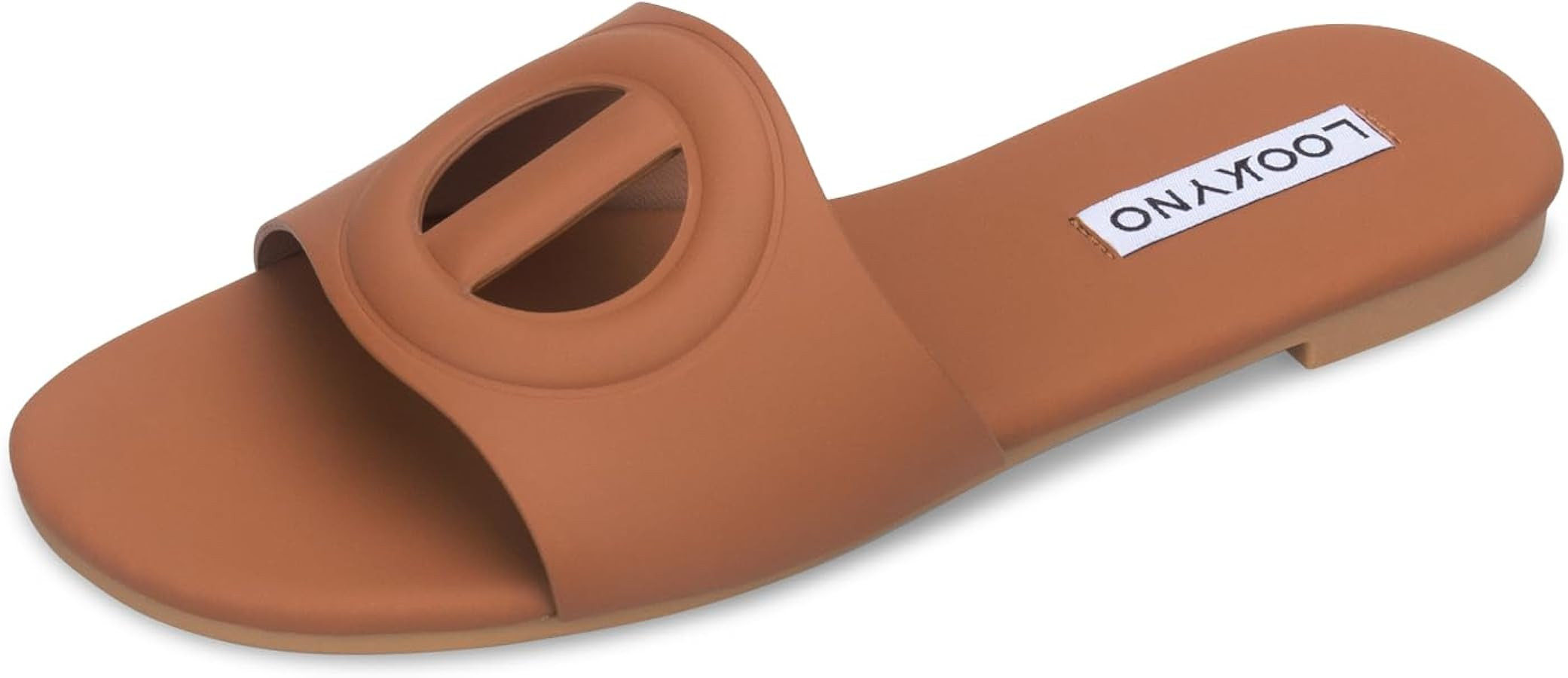 Women's Flat Sandals Comfortable Slip On Faux Leather Slide Sandals | Amazon (US)