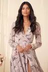 Loving You Dusty Purple Floral Print Long Sleeve Wrap Maxi Dress | Lulus (US)