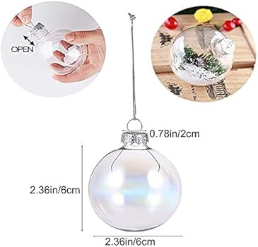 20 Pcs Clear Plastic Fillable Ornament Balls, Removable Top Clear Hanging Ornaments Ball, DIY Pla... | Amazon (US)