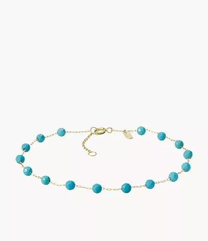 Summer Essentials Turquoise Blue Stainless Steel Chain Anklet | Fossil (US)