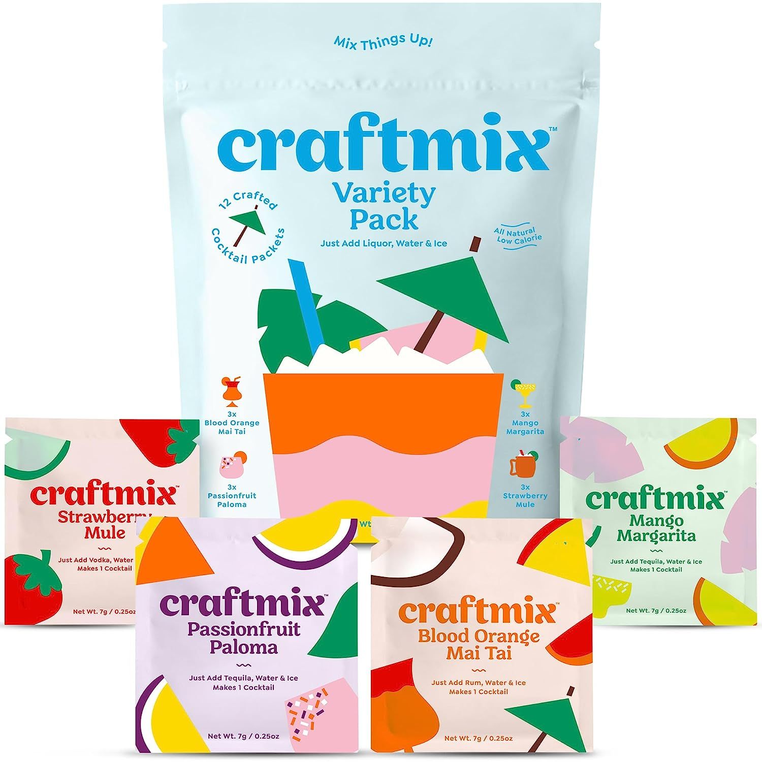 Craftmix Variety Pack, Makes 12 Drinks, Skinny Cocktail Mixers, Mocktails Non-Alcoholic Drinks - ... | Amazon (US)