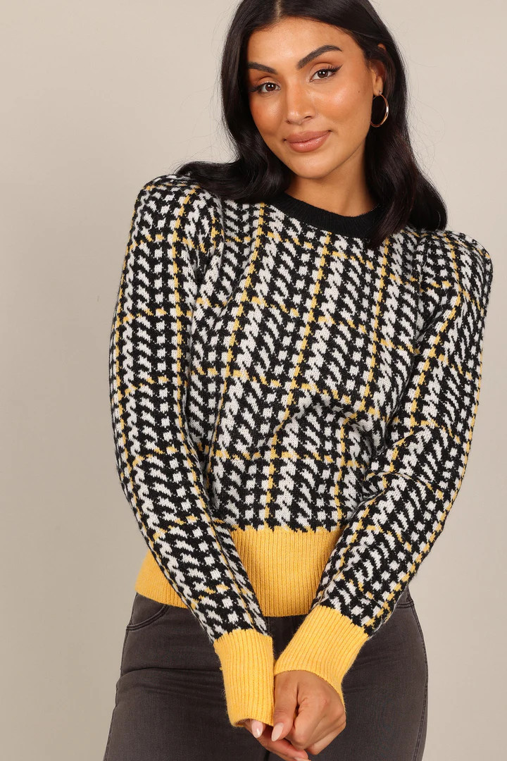 Tina Houndstooth Knit Sweater - Black/Mustard | Petal & Pup (US)