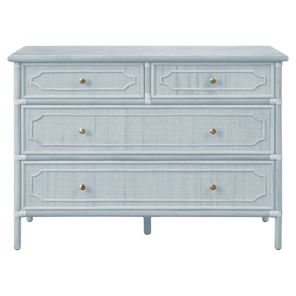 Ava Coastal Beach Light Blue Woven Rattan Dresser | Kathy Kuo Home