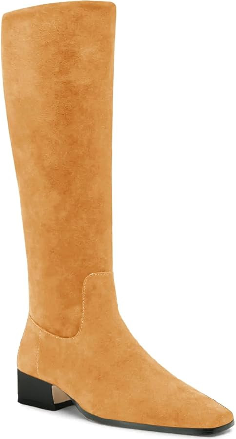 Coutgo Womens Knee High Boots Square Toe Chunky Block Low Heel Long Boots Side Zipper Fall Winter... | Amazon (US)