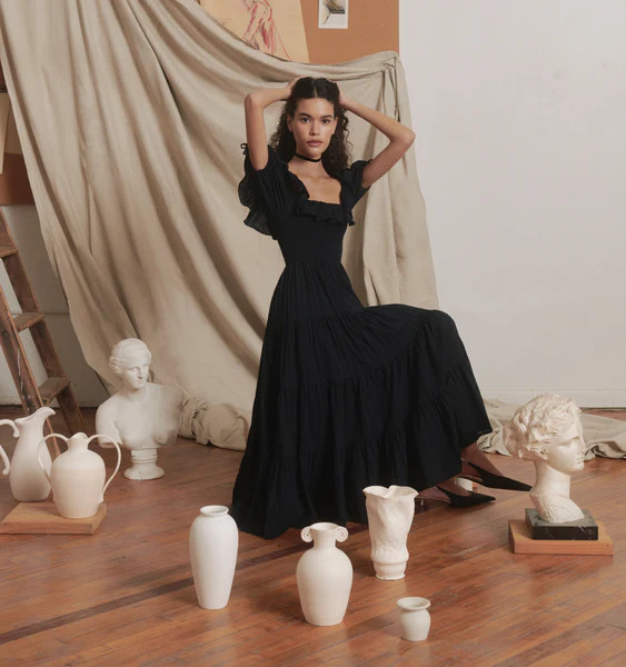 The Corinne Nap Dress - Black Linear Swiss Dot | Hill House Home US