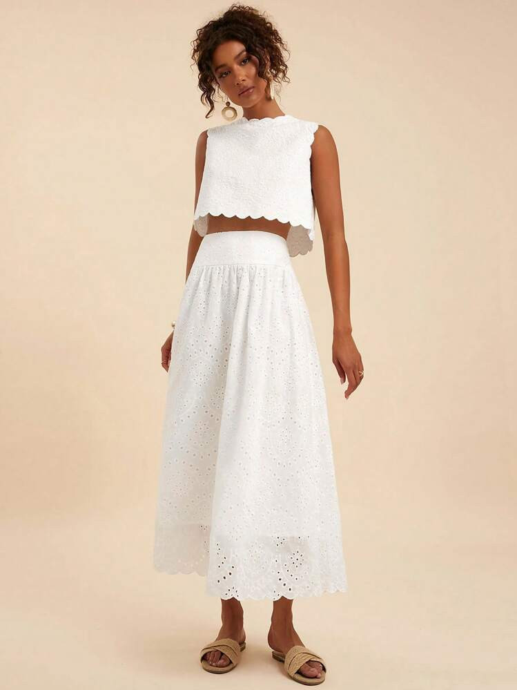 Travachic Women's' Casual White Solid Color Daily Wear Two Pieces Outfits, Summer Outfits For Women, Easter, Beach Outfits For Woman, Vacation Outfits Women, Concert Outfit Women, Wedding Guest Dress Women,, Adjustable Elastic Band To Suit Different Body Shapes, White Embroidery Texture Island Vacation Outfits,Suitable For Holiday, Date, Afternoon Tea, Western, Cruise, Beach, Island, Road Trip, All Seasons, Music Festival, Boho Vacation,Bohemian Vacation, Chill Autumn,Elegant Tops For Women,Tropical Vacation, Bohemian Outfits, Ibiza Outfits, Western Style | SHEIN