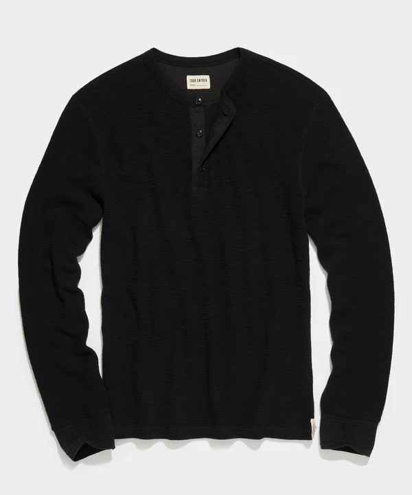 Lightweight Mini Waffle Henley in Blacktop | Todd Snyder