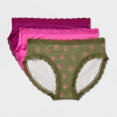 Women's 3pk Cloud Knit Bikini Underwear - Auden™ Purple/Olive Green/Pink XL | Target