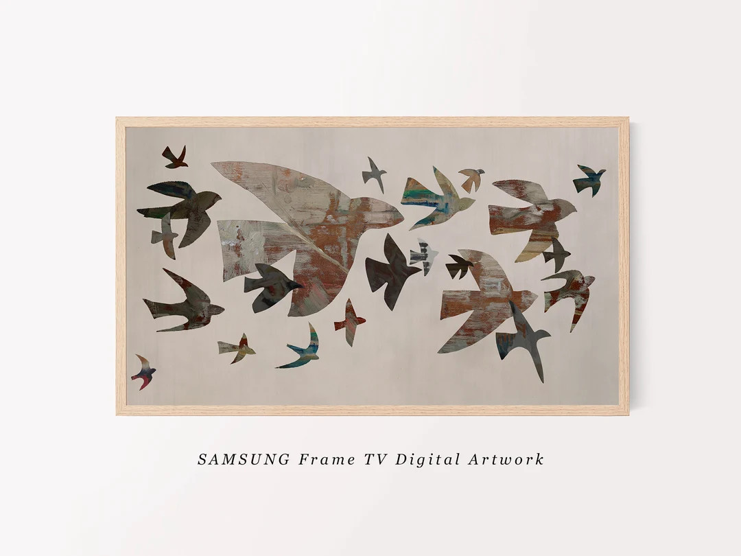 Samsung Frame TV Art Original Birds Oil Painting Wall Decor Minimalist Bird Samsung TV Art Neutra... | Etsy (US)