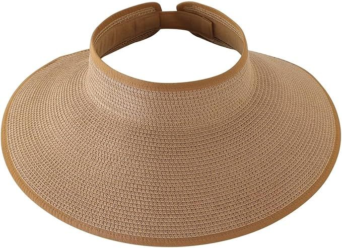 Connectyle Womens Sun Visor Hat Roll-up Straw Hat Summer Ponytail Beach Hat Foldable Floppy Wide ... | Amazon (US)