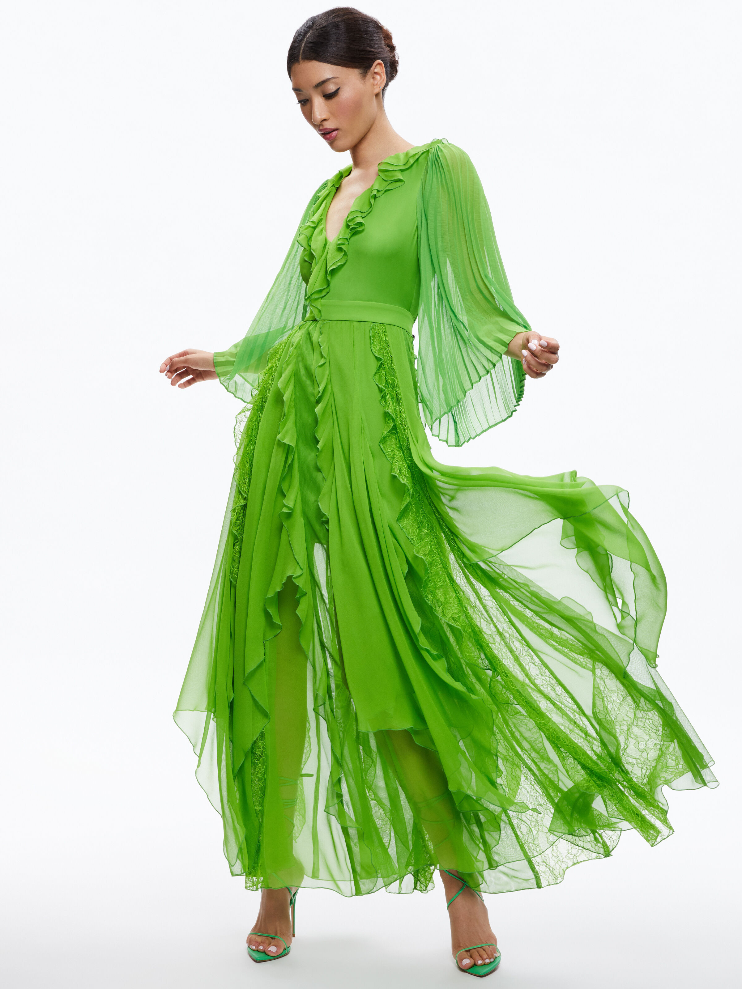 alice and olivia lime green dress Straps Sparkle Green Prom Dress – misaislestyle main image 1