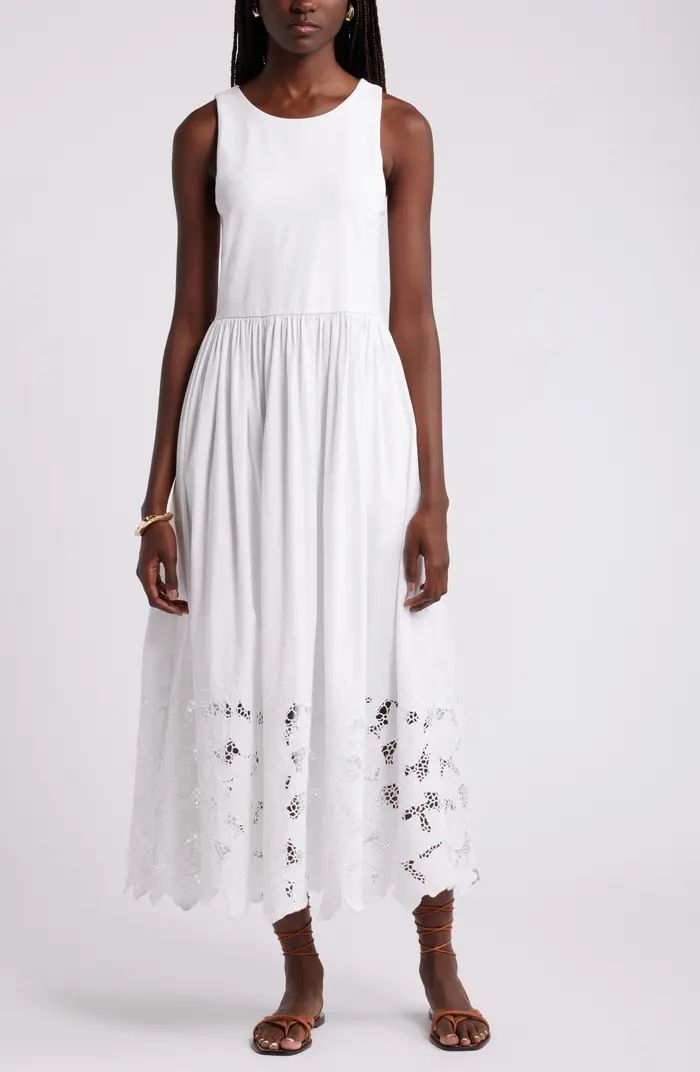 Embroidered Sleeveless Mixed Media Dress | Nordstrom