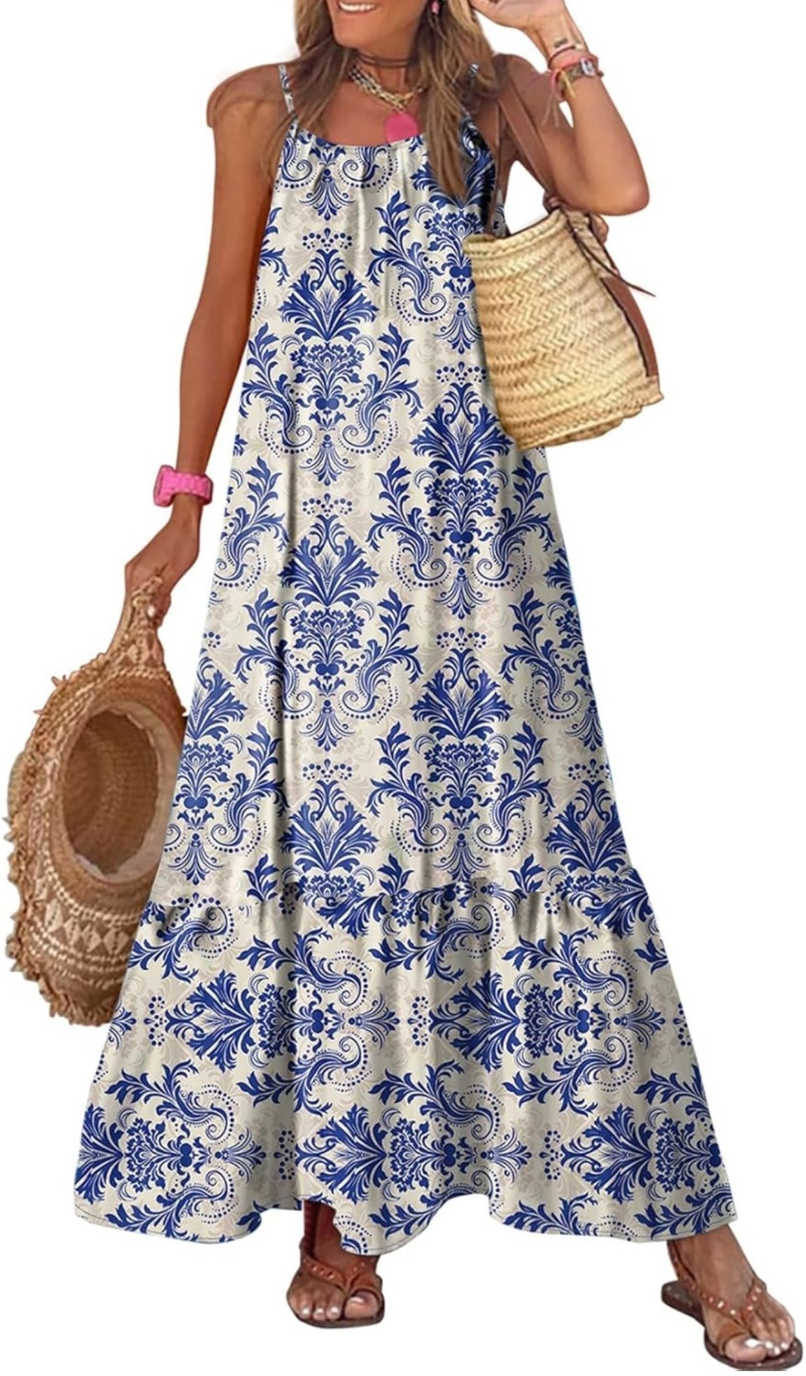 Effortless + eye-catching 💙 This blue & ivory maxi is the definition of throw-on-and-go style… but make it chic. The flowy fit keeps it comfy, while the statement print gives it that “where did you get that?” energy.

Paired it with simple sandals, a straw tote, and my favorite accessories for the perfect coastal summer vibe ☀️

Whether you’re heading to brunch, the beach, or vacation nights—this one’s a YES.

The Price is impeccable at under $20!! For a short time only! 

#LTKStyle #LTKSeasonal #LTKFinds #SummerStyle #VacationOutfit #EffortlessStyle #MaxiDressMoment