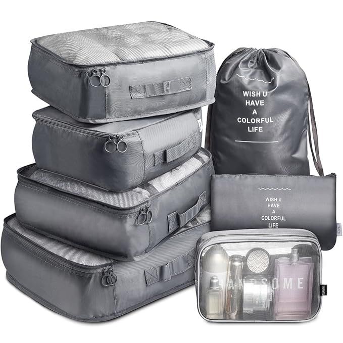 Packing Cubes 7 Set Lightweight Travel Luggage Organizers with Laundry Bag or Toiletry Bag | Amazon (US)