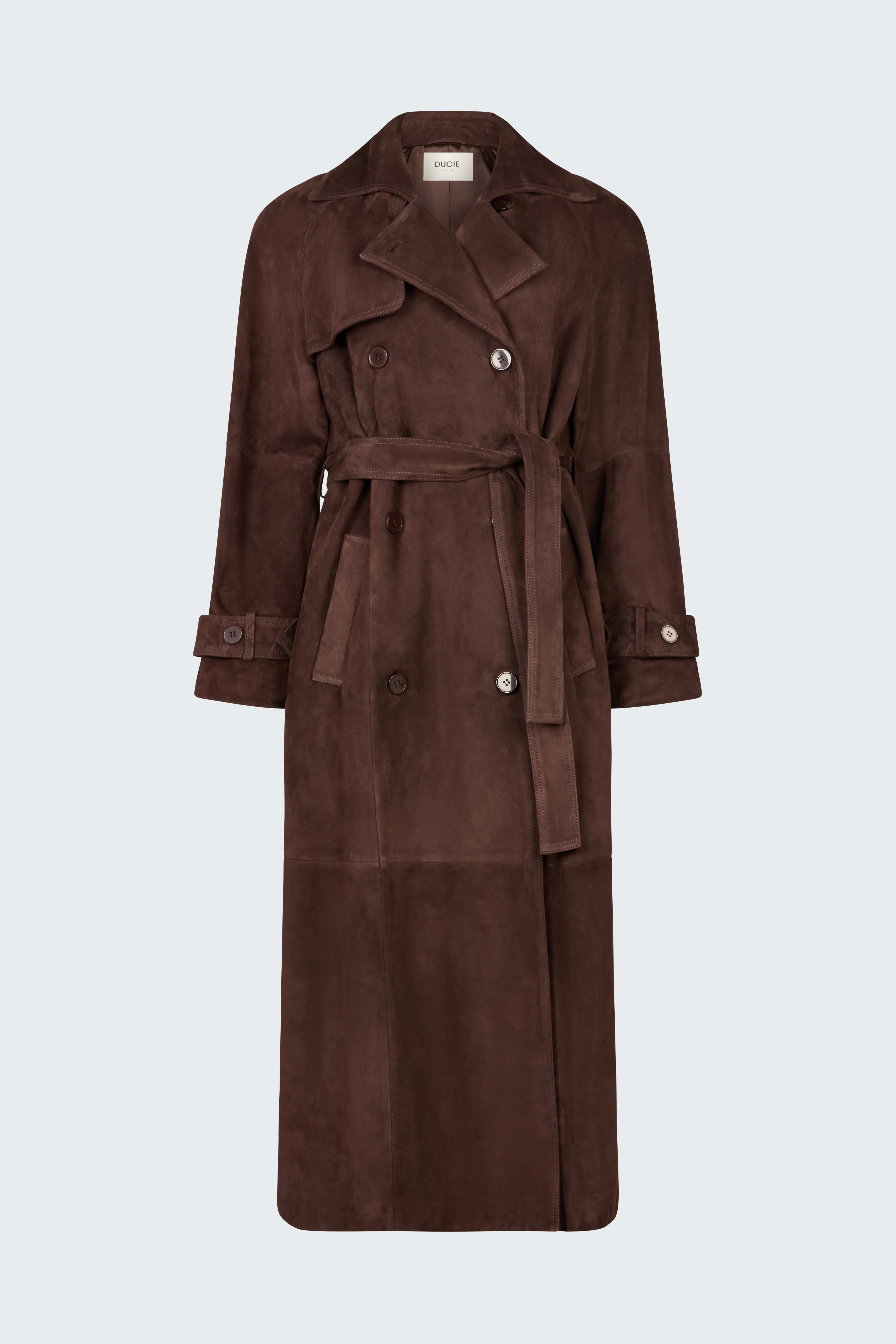 Corrin Suede Trench Coat | DUCIE