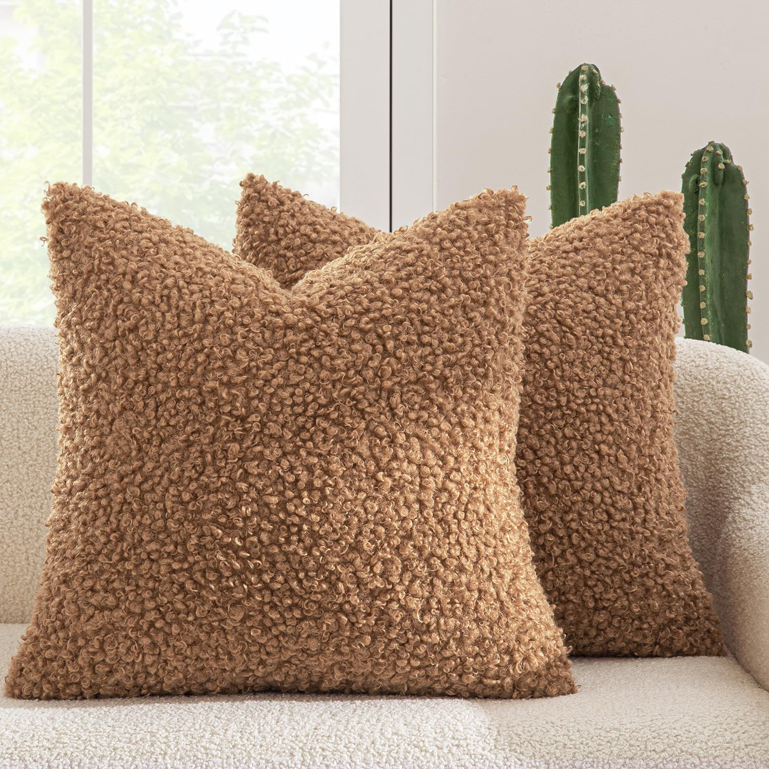 MIULEE Pack of 2 Throw Pillow Covers 18x18 Inch Brown Faux Fur Decorative Sherpa Pillow Covers Fu... | Amazon (US)