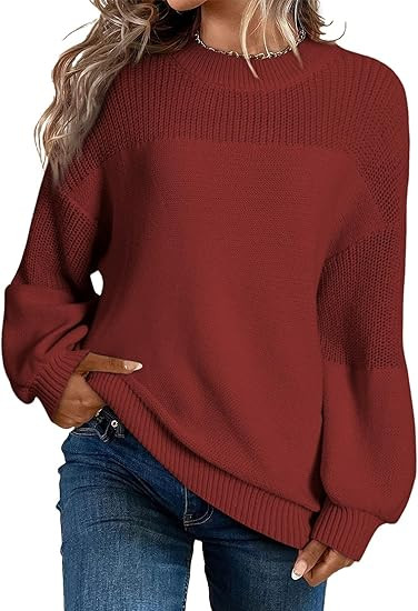 Sidefeel Women's Pullover Sweaters Casual Long Sleeve Crewneck Loose Knit Jumper Tops | Amazon (US)
