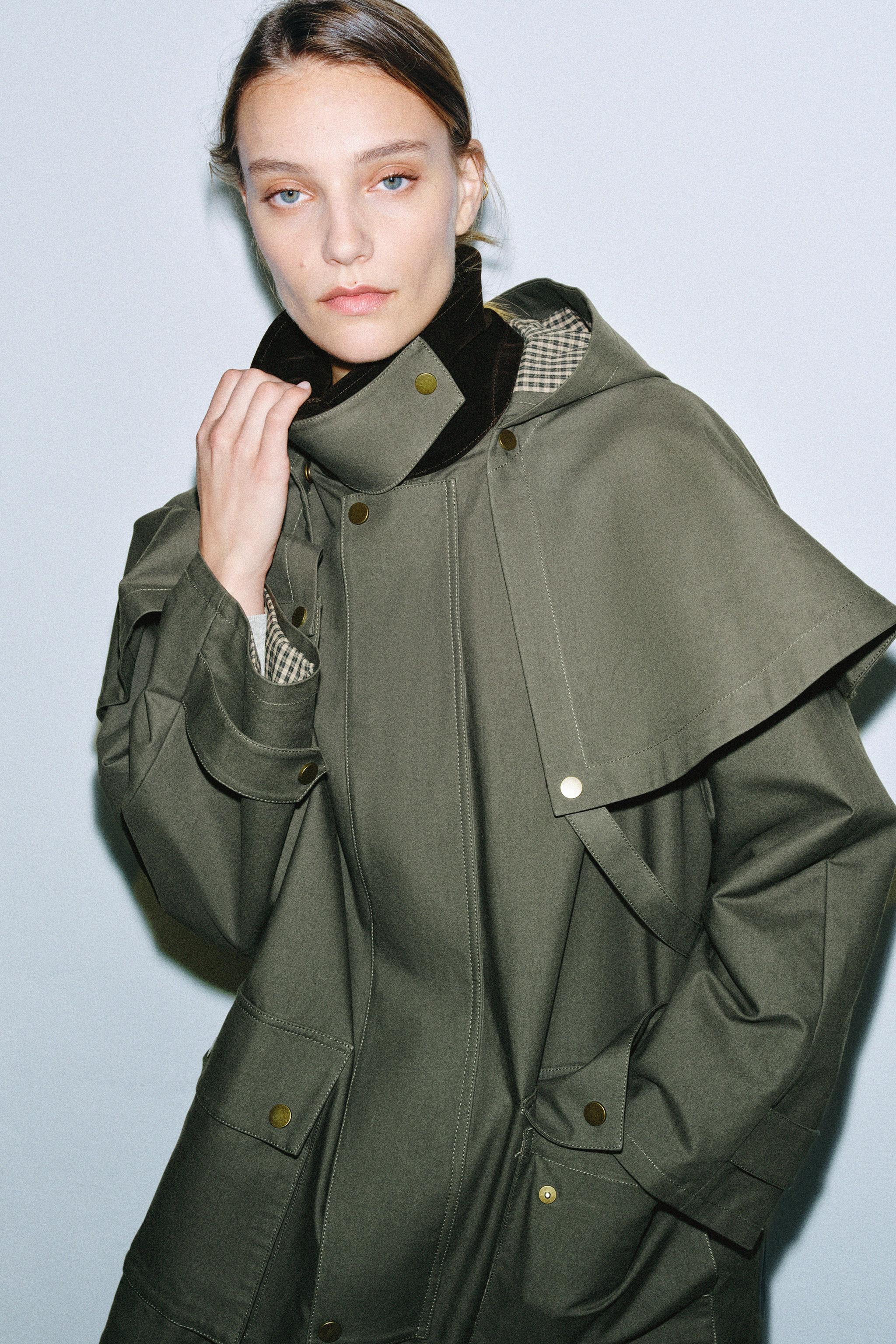 ZW COLLECTION CONTRAST-COLLAR HOODED TRENCH COAT | Zara US