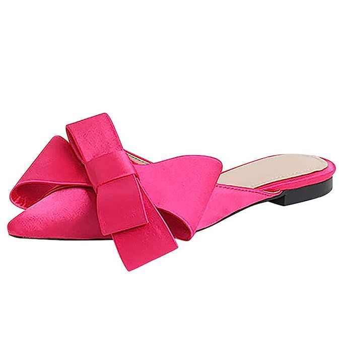 SUNyongsh Pointed Toe Slipper Womens Ladies Shallow Flat Solid Shoes Casual Bow Tie Shoes | Amazon (US)