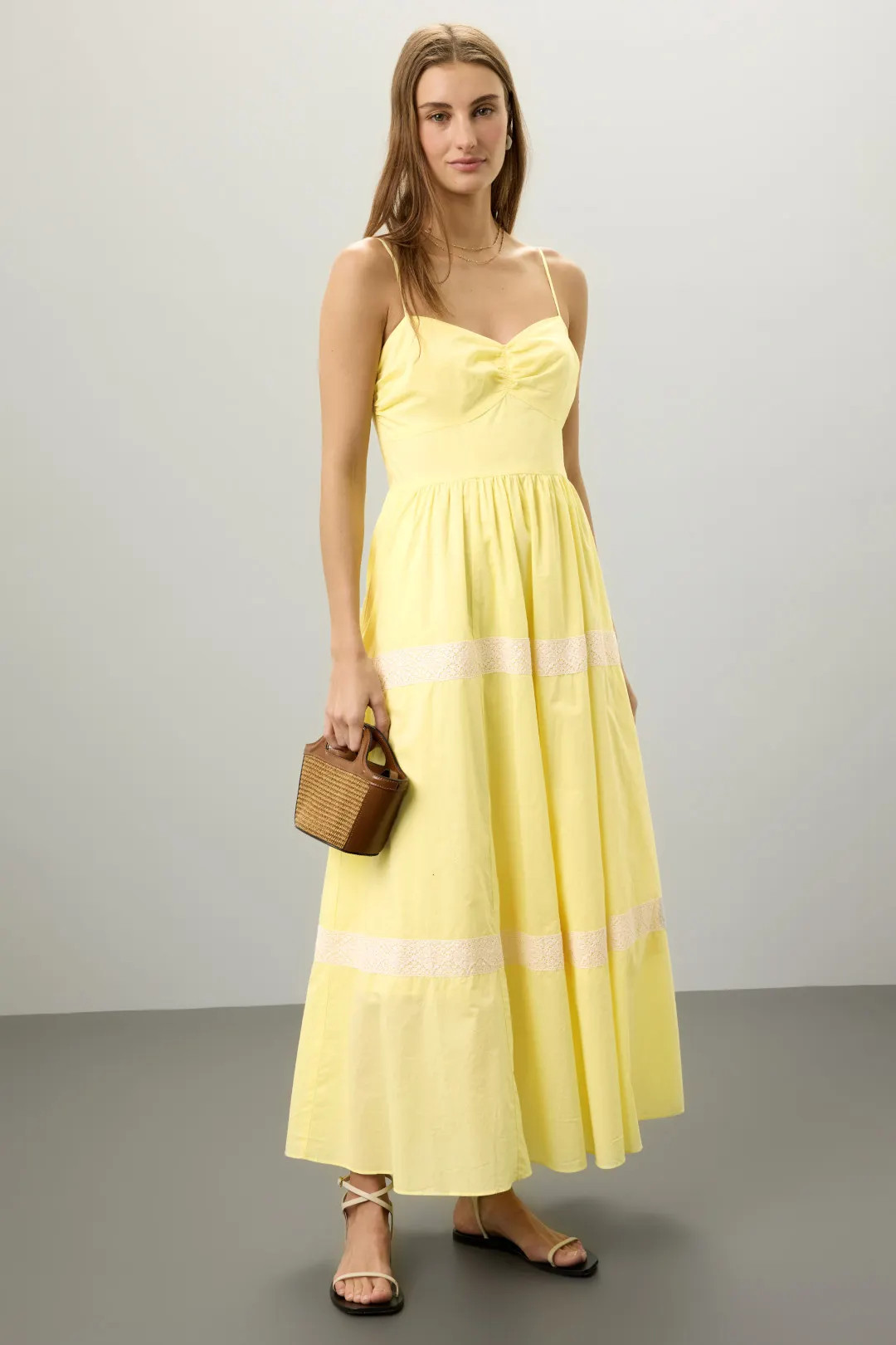 Yellow Lace Midi Dress | Rent the Runway