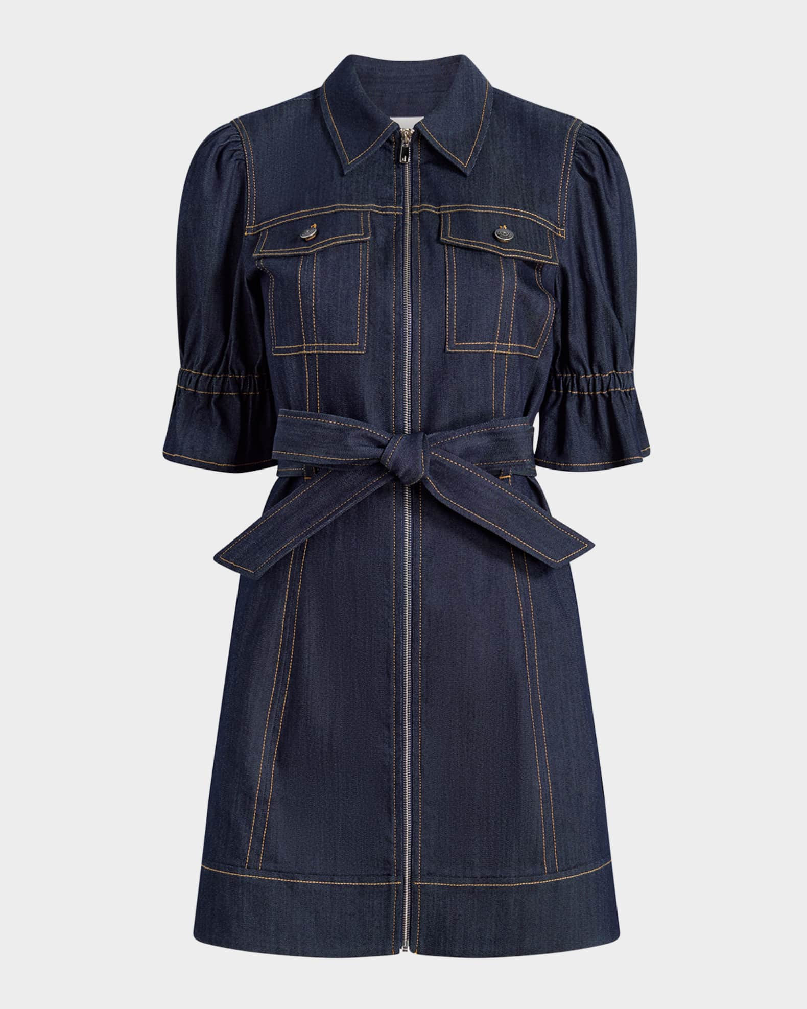 Holly Denim Puff-Sleeve Mini Dress | Neiman Marcus