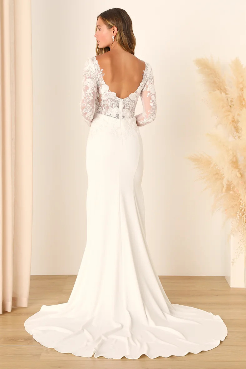 Eternity With You White Lace Mesh Long Sleeve Mermaid Maxi Dress | Lulus (US)