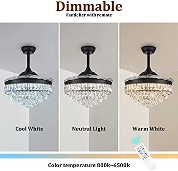 42 Inch Dimmable Crystal Fandelier Ceiling Fan with Light Modern LED Retractable Blade Chandelier Fa | Amazon (US)