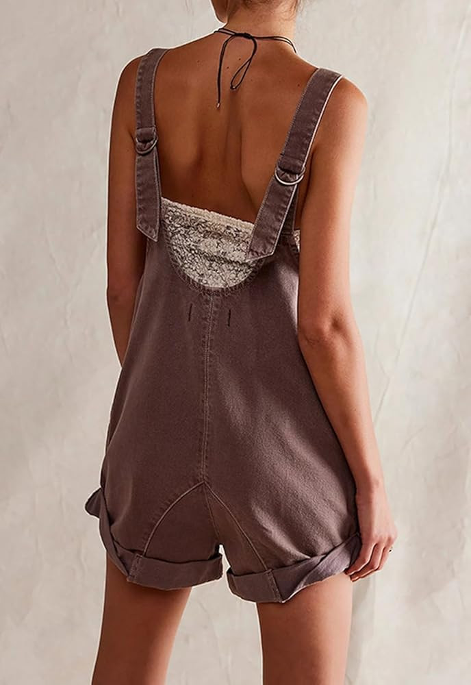 CHARTOU Women Casual Denim Short Overalls Rolled Cuff Barrel Shorts Jumpsuit Rompers | Amazon (US)