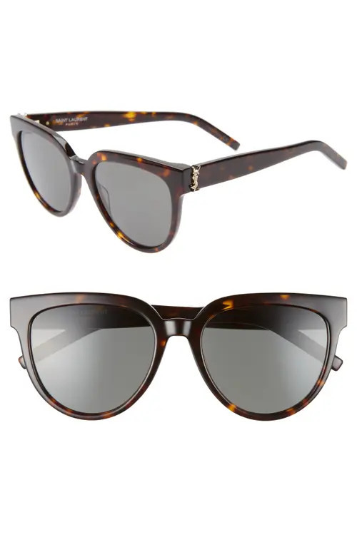 Saint Laurent 54mm Cat Eye Sunglasses in Dark Havana/Grey at Nordstrom | Nordstrom