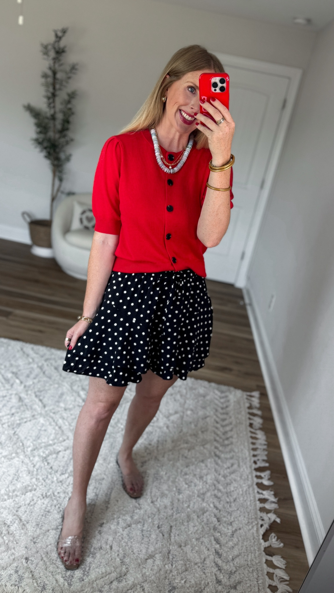 Daily try on, Walmart outfit, Walmart fashion, Walmart try on, time and tru, red cardigan, black polka dot skort

#LTKmomlife #LTKootd