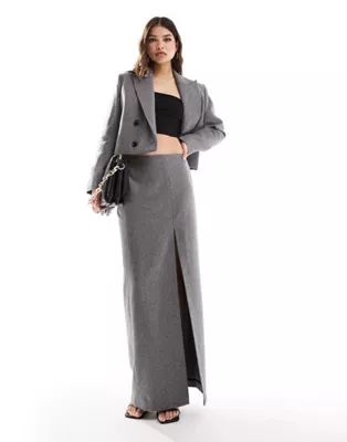 Mango cropped double breasted blazer and tailored split front skirt in grey | ASOS (Global)