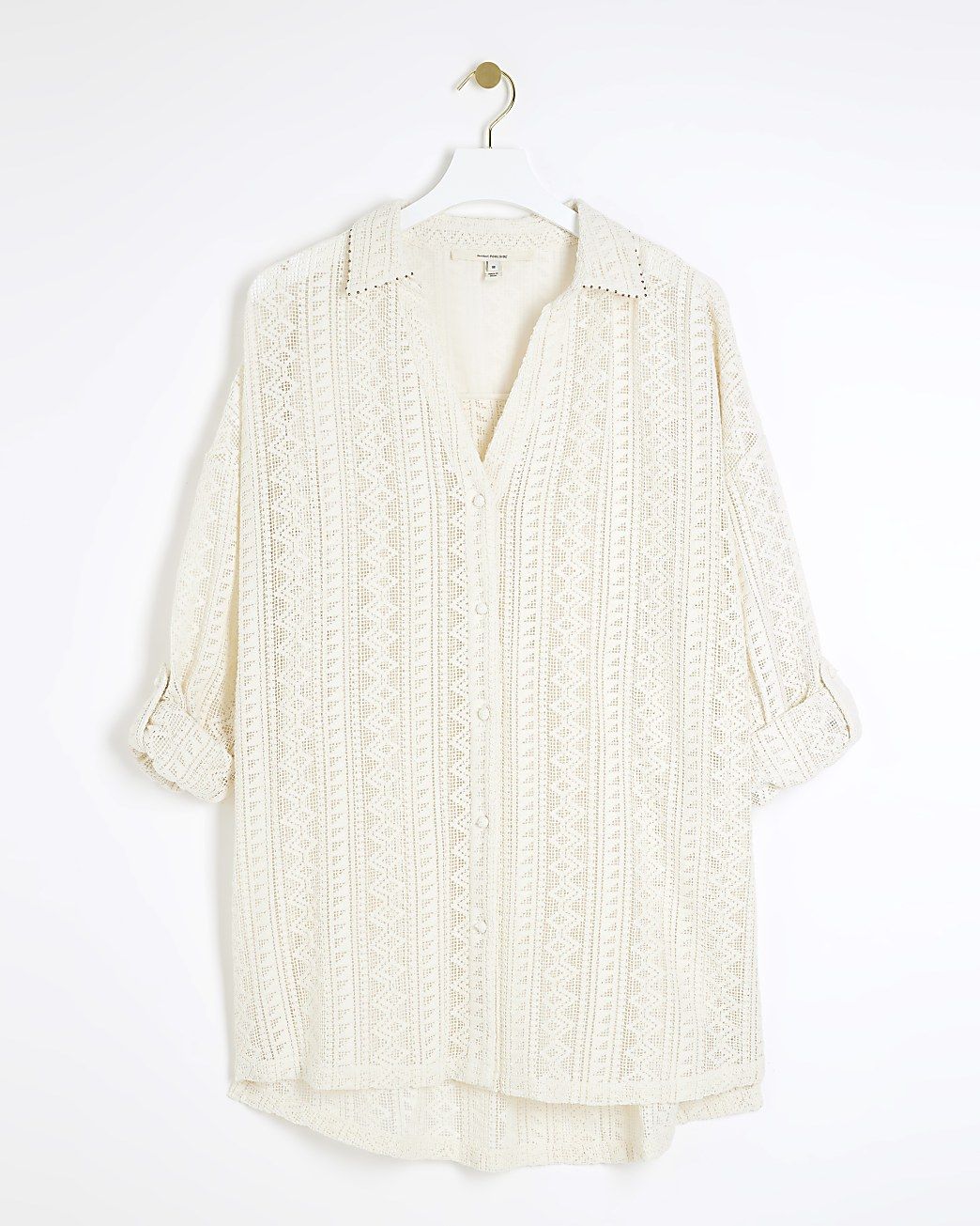 Cream crochet oversized beach shirt | River Island (UK & IE)