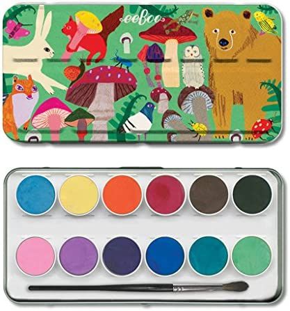 eeBoo: Mushroom Watercolors Paint Set/12 Colors, Paint Brush Included, comes in a Portable Tin Se... | Amazon (US)