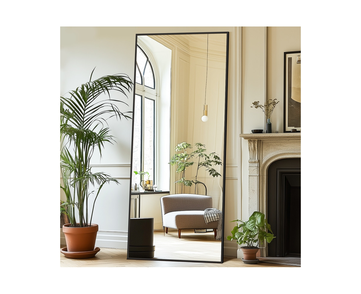 Antok Full Length Mirror 71"x26" Oversized Floor Mirror with Stand Hanging Mounted Mirrors for Living Room Cloakroom Gold Rect Style - Black | Macy's