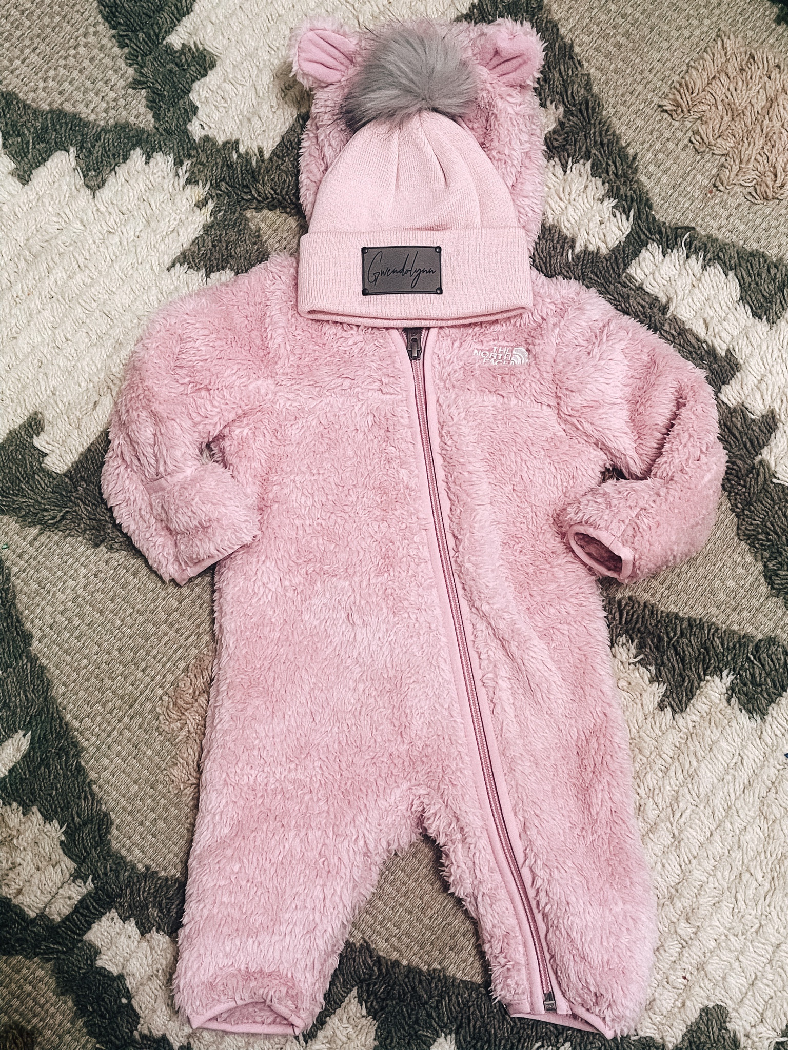 Baby girl north face bear suit with Pom personalized beanie

#LTKbaby #LTKkids