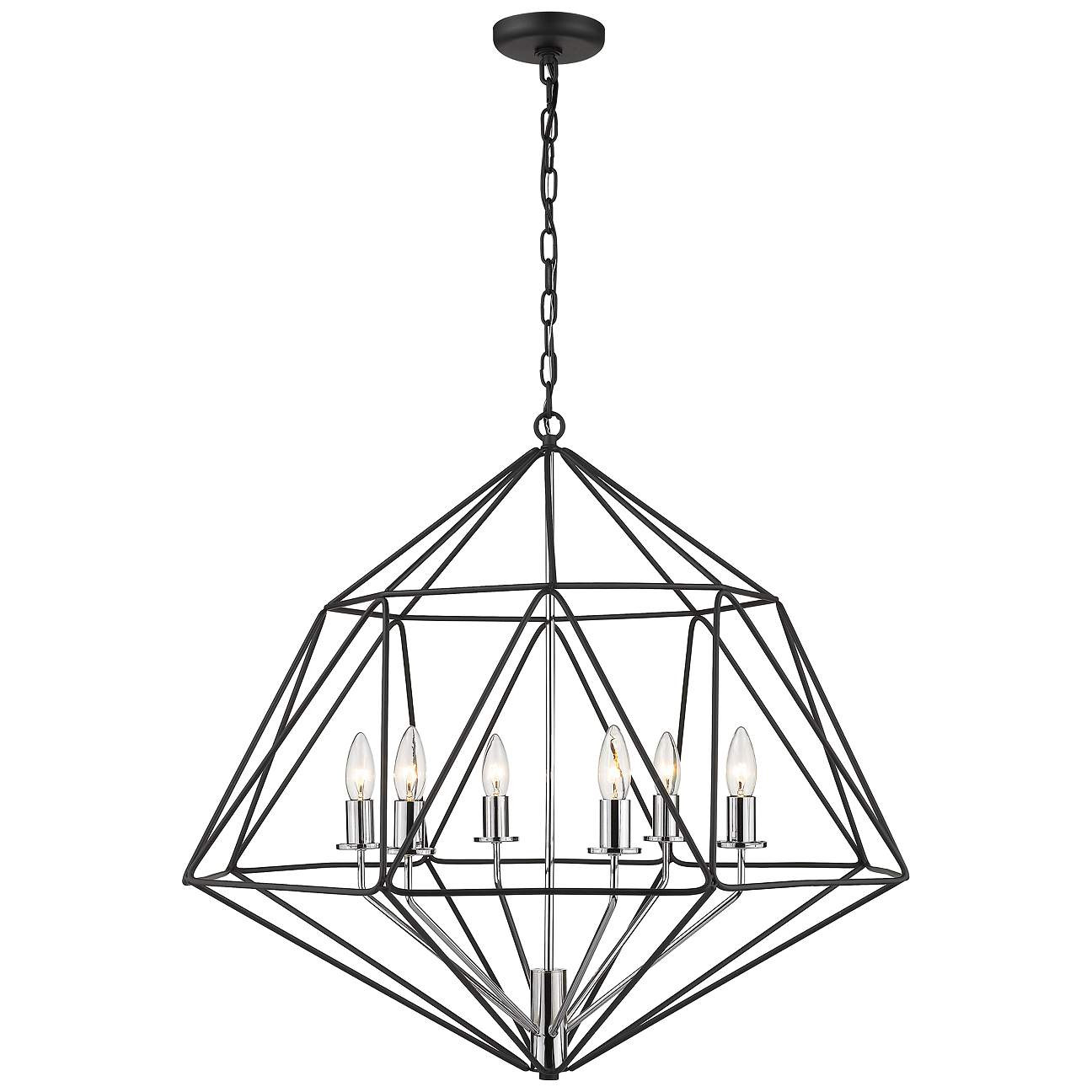 Geo 30" Wide Matte Black and Chrome 6-Light Chandelier | Lamps Plus