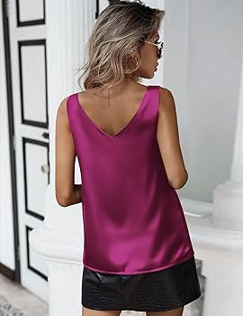 Zeagoo Women 2025 Silk Satin Tank Tops Dressy V Neck Camisole Blouse Casual Sleeveless Cami Summe... | Amazon (US)