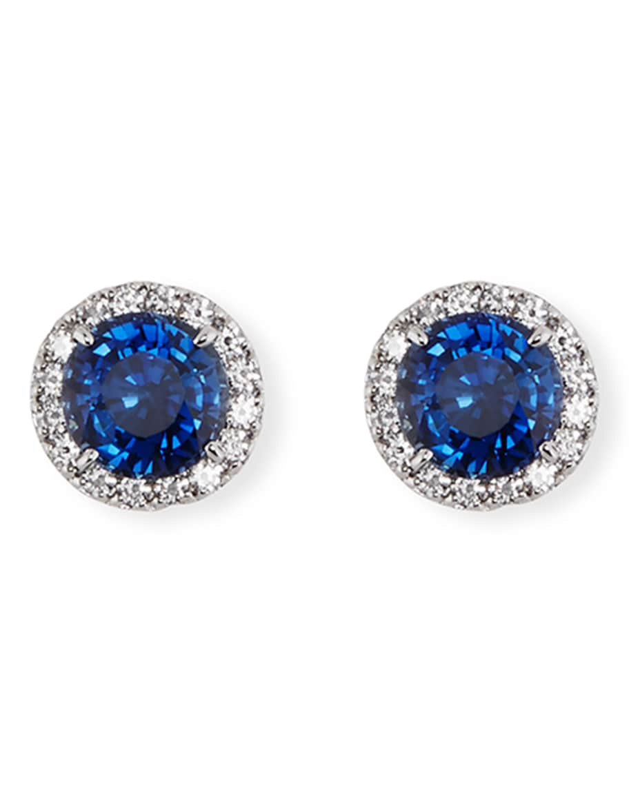 Fantasia by DeSerio Blue & White CZ Round Halo Stud Earrings | Neiman Marcus