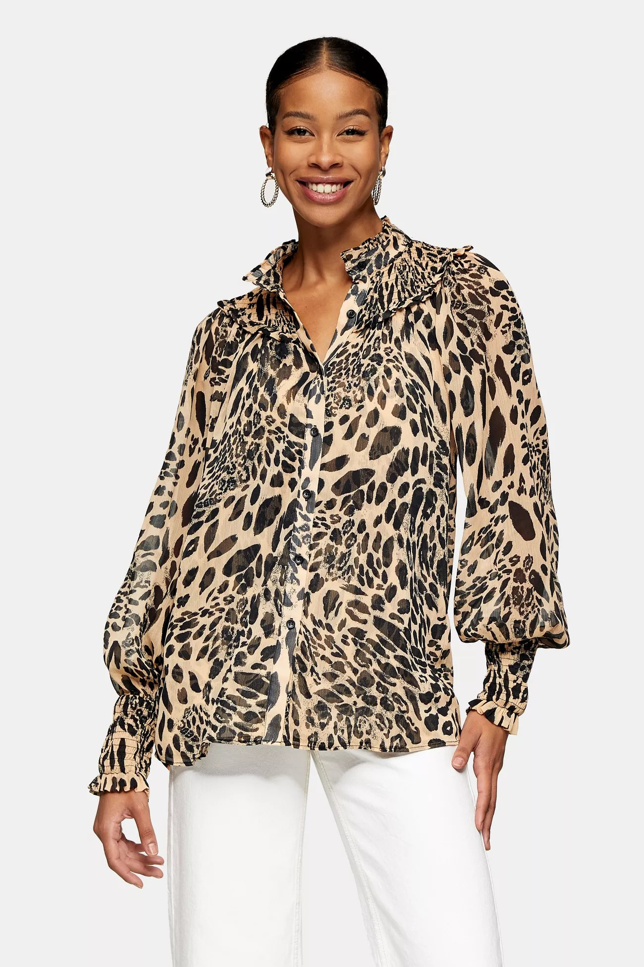 Black and White Animal Print Shirred Blouse | Topshop US