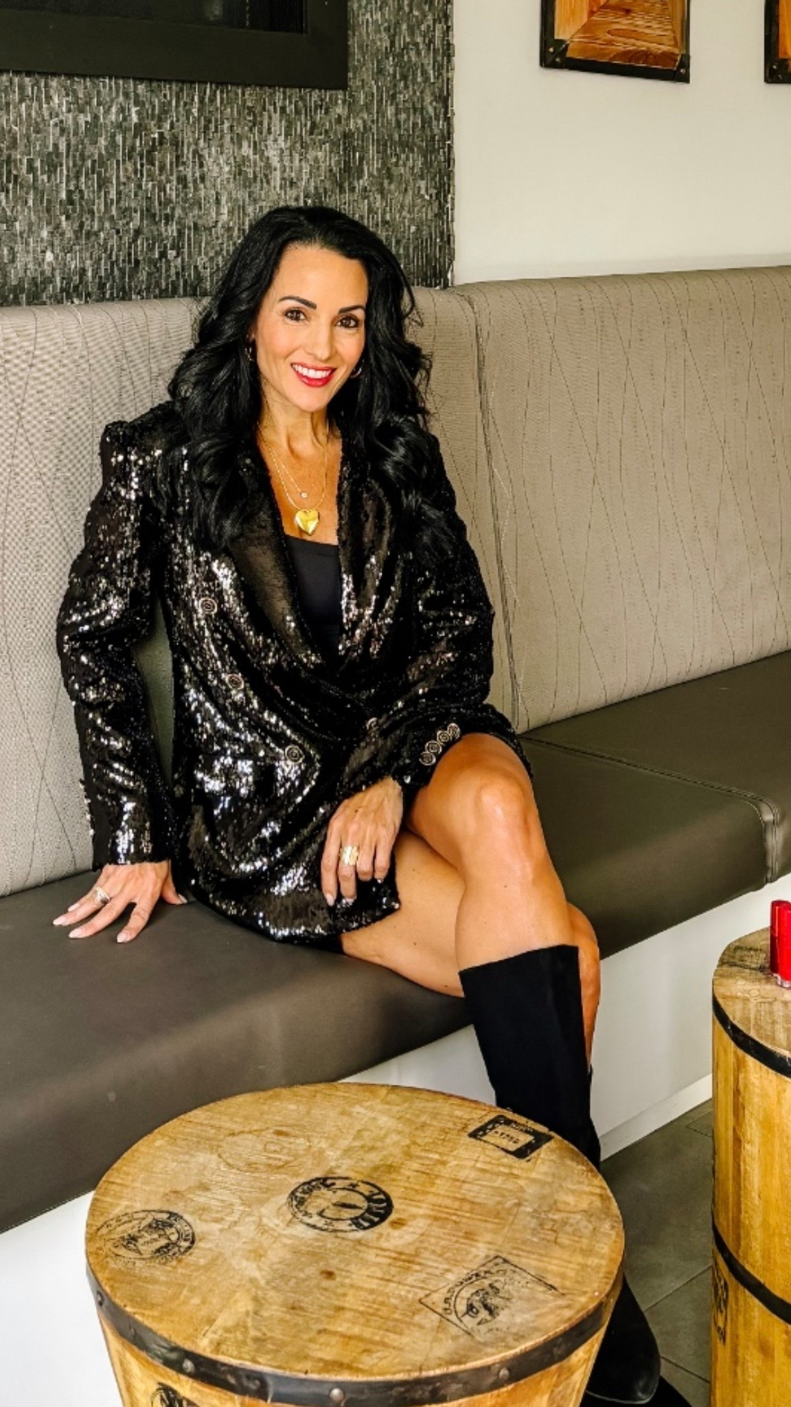 Sequin skirt and jacket 
Inez boots code laura15
Holiday look idea#LTKStyleTip 

#LTKOver40 #LTKHoliday