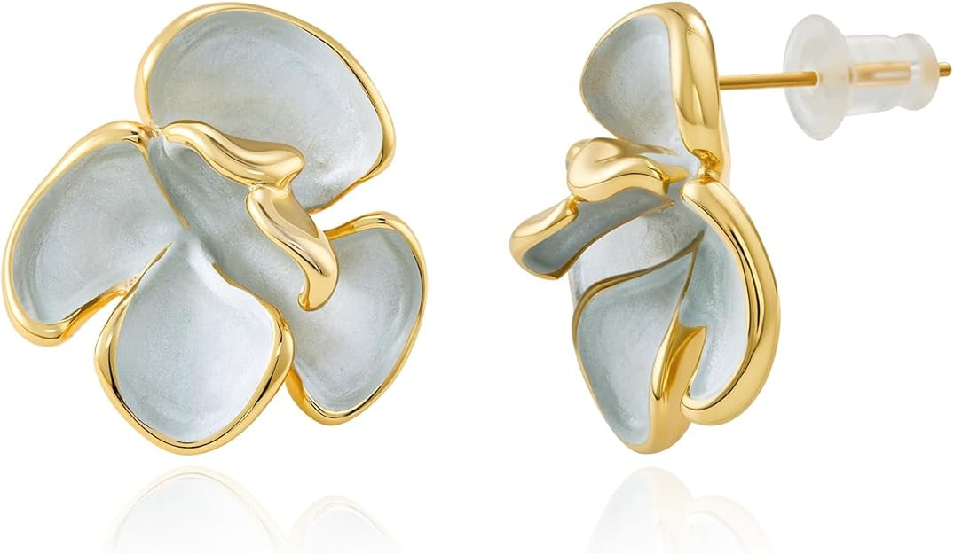 Cicy Bell Flower Earrings for Women 14k Gold Plated Summer Spring Boho Petal Statement Stud Earri... | Amazon (US)