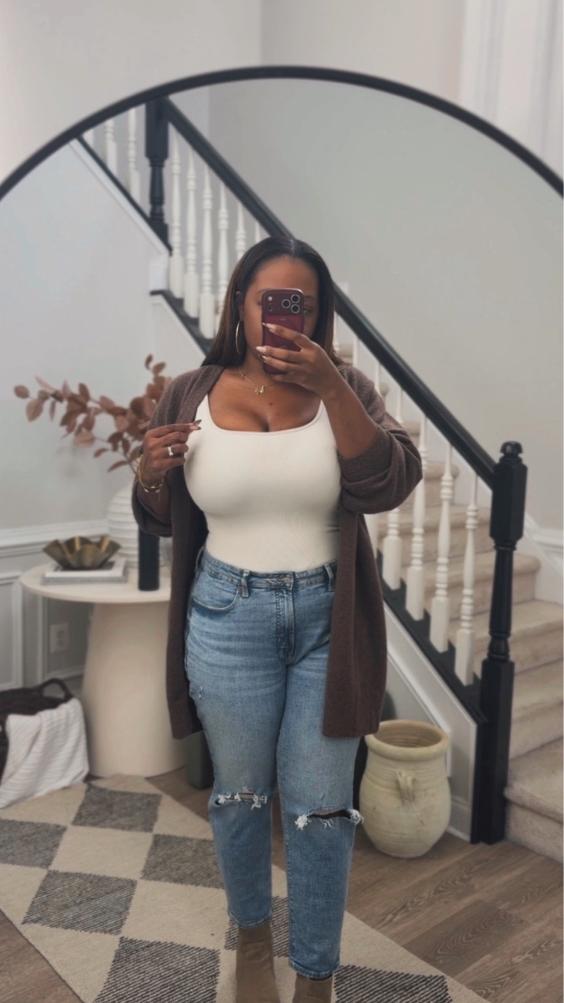 Fall outfit, ootd, old navy, H&M, Amazon fashion, curvy girl fashion, midsize, denim, jeans