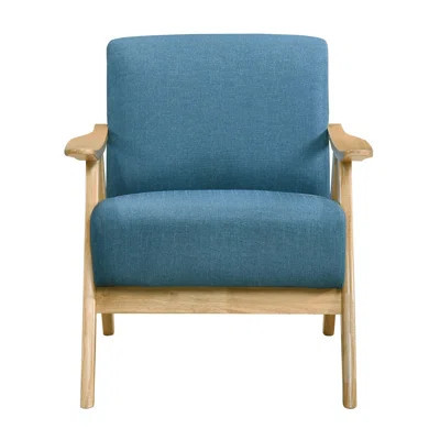Solid Rubberwood Chair With Blue Textured Fabric And Attached Cushions Comfortable Living Area Upholstery Base | Wayfair North America