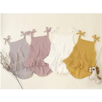 Organic Cotton Knitted Baby Clothes | Pink Knit Romper Spring Outfit Photo Props Girl Shower Gift Ca | Etsy (US)