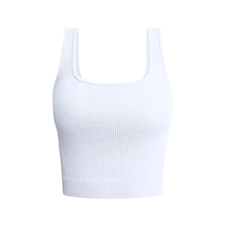 Womens Tops Solid Color Ribbed Seamless Sleeveless Top Nylon Spandex Blend Yoga Running Workout U... | Walmart (US)