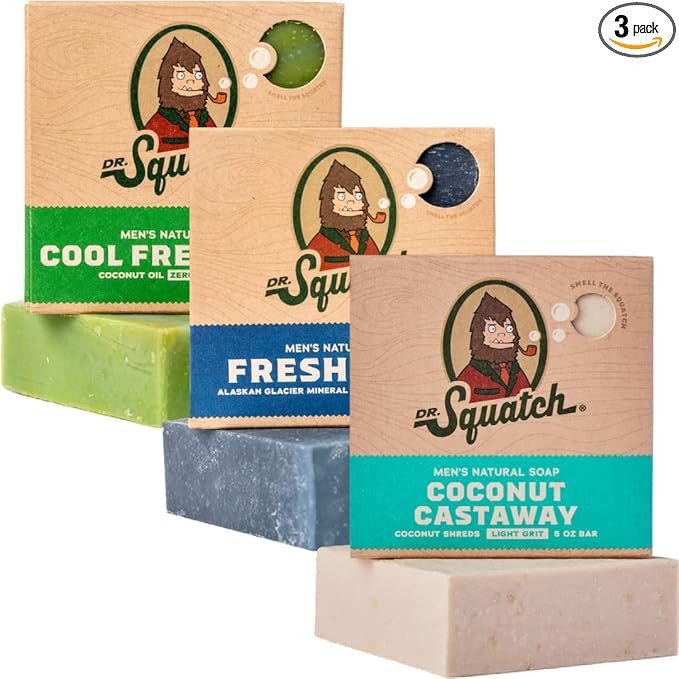 Dr. Squatch Natural Bar Soap for Men - Cold Process Soap with No Harsh Chemicals - Coconut Castaw... | Amazon (US)